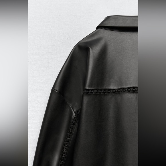 Women Zara Faux Leather Overshirt With Lace Inserts Size XS - Picture 9 of 16